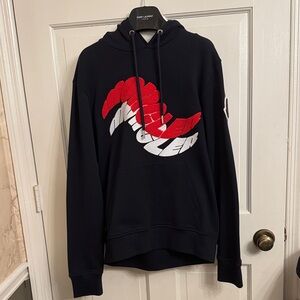 New Moncler Men's Black Hoodie with Red and White Logo size Medium
